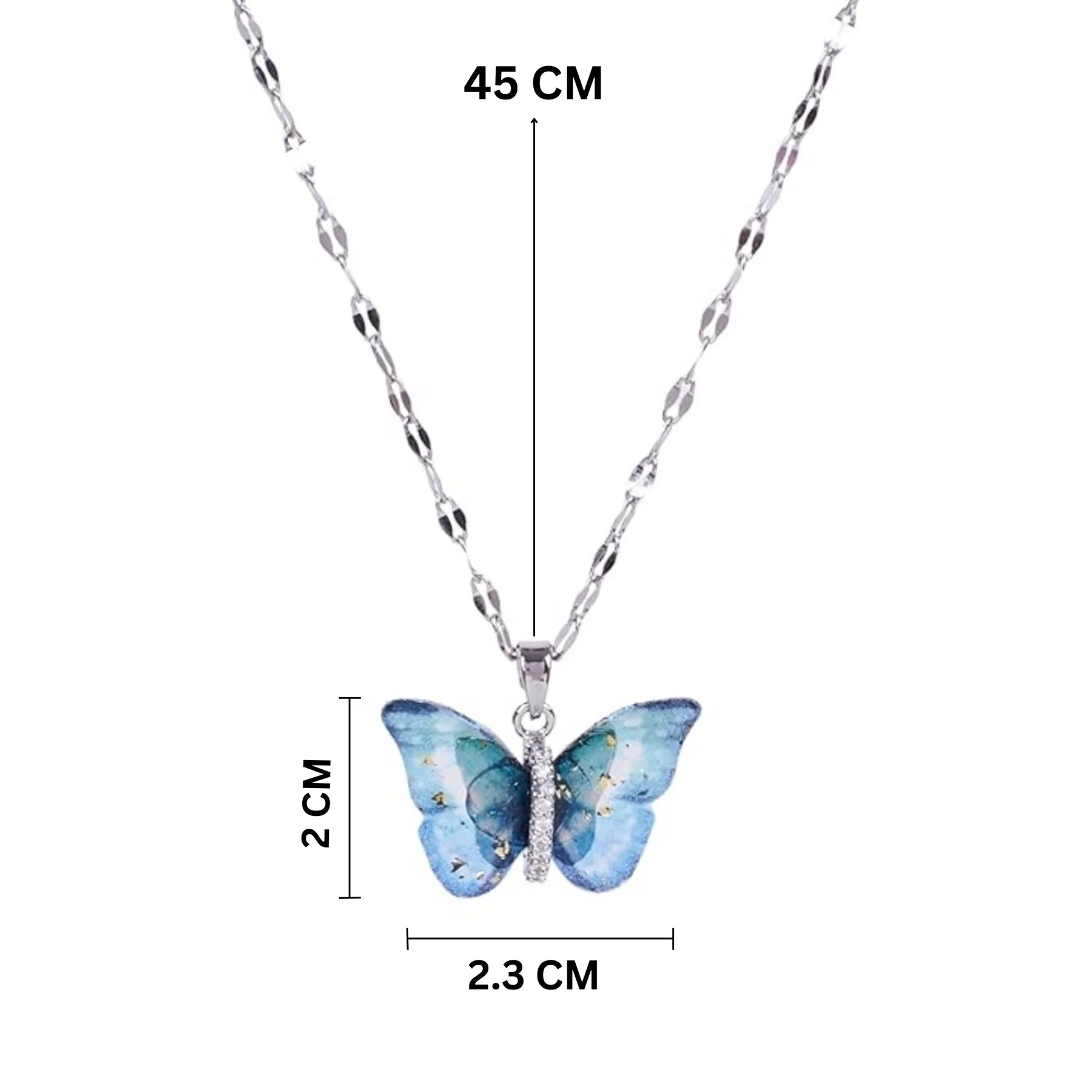 Blue Silver Butterfly Winged Crystal Necklace