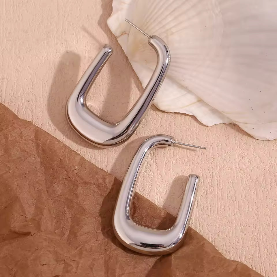 Silver U-Shaped Hoop Earrings – Modern Minimal Statement Jewelry
