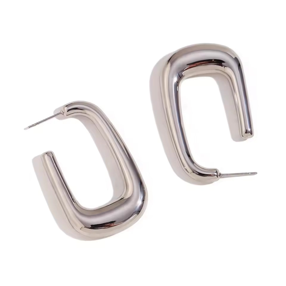 Silver U-Shaped Hoop Earrings – Modern Minimal Statement Jewelry
