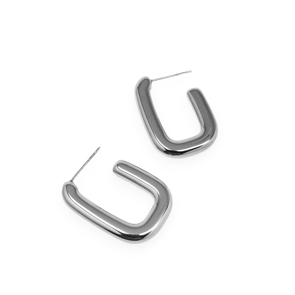 Silver U-Shaped Hoop Earrings – Modern Minimal Statement Jewelry