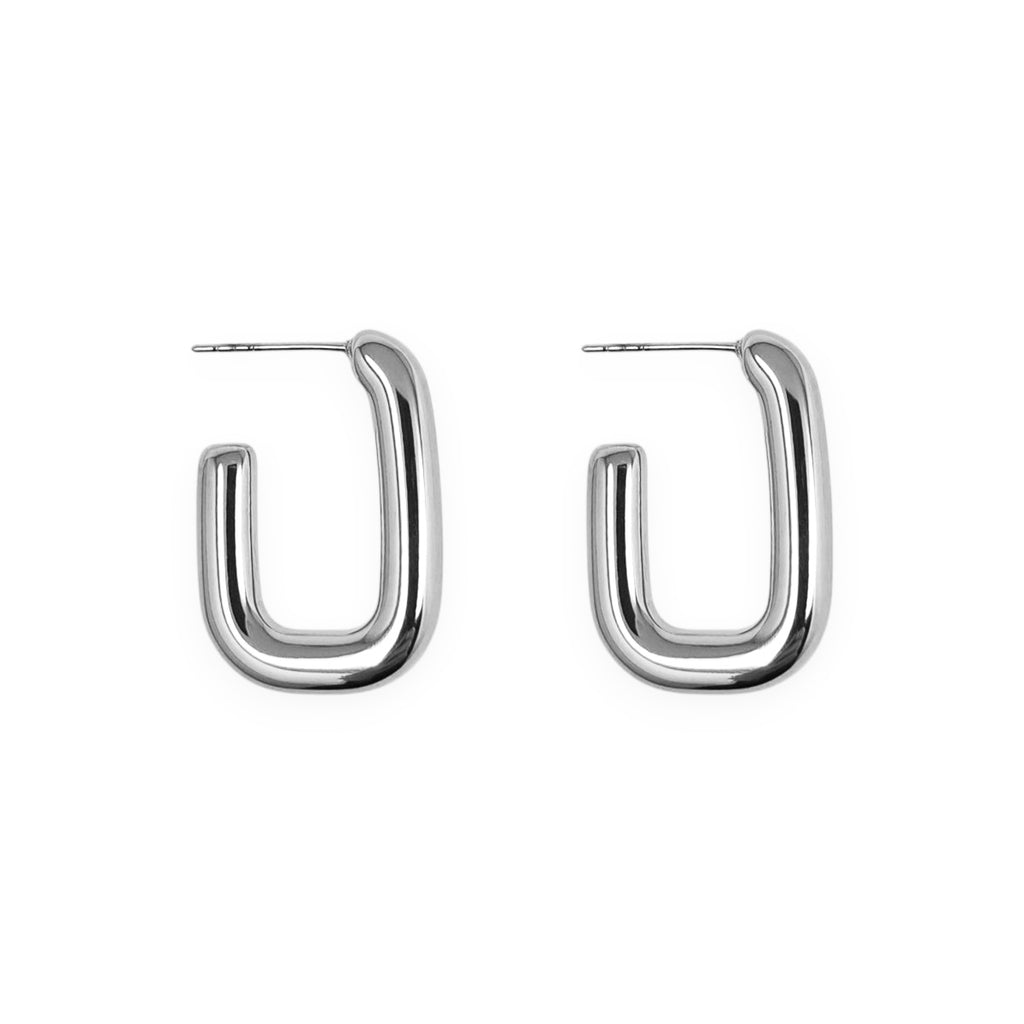 Silver U-Shaped Hoop Earrings – Modern Minimal Statement Jewelry