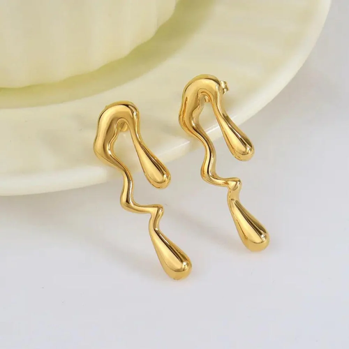 Abstract Gold Wave Drop Earrings