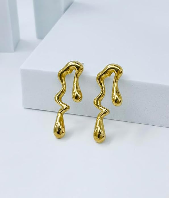 Abstract Gold Wave Drop Earrings