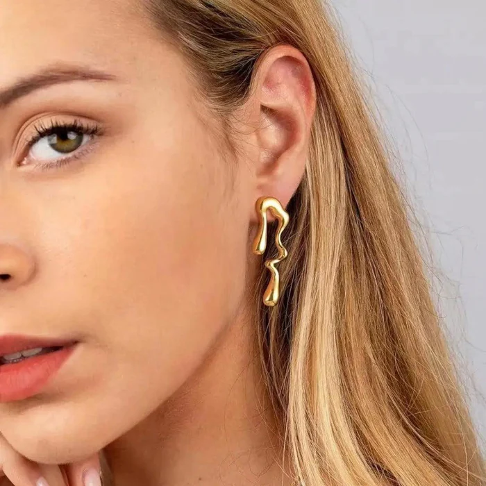 Abstract Gold Wave Drop Earrings