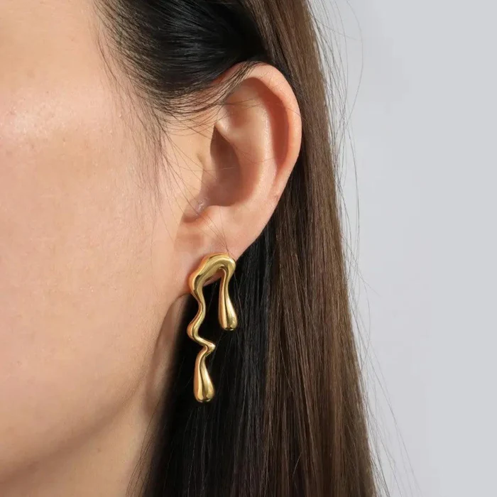 Abstract Gold Wave Drop Earrings