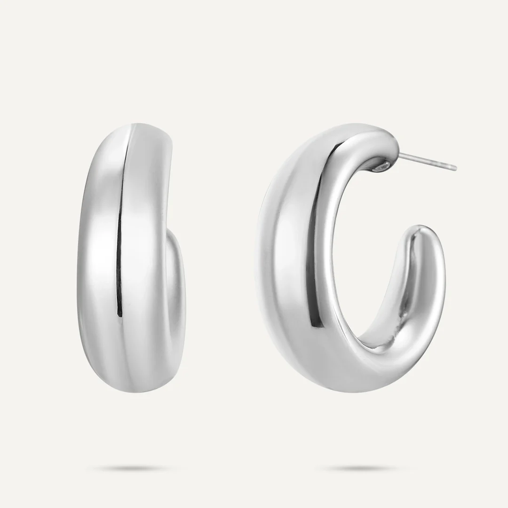Silver Chunky Crescent Hoop Earrings