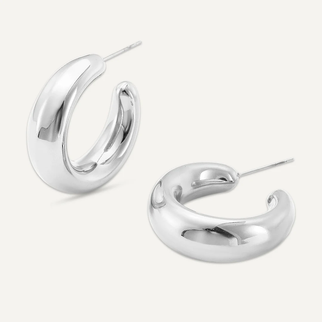 Silver Chunky Crescent Hoop Earrings