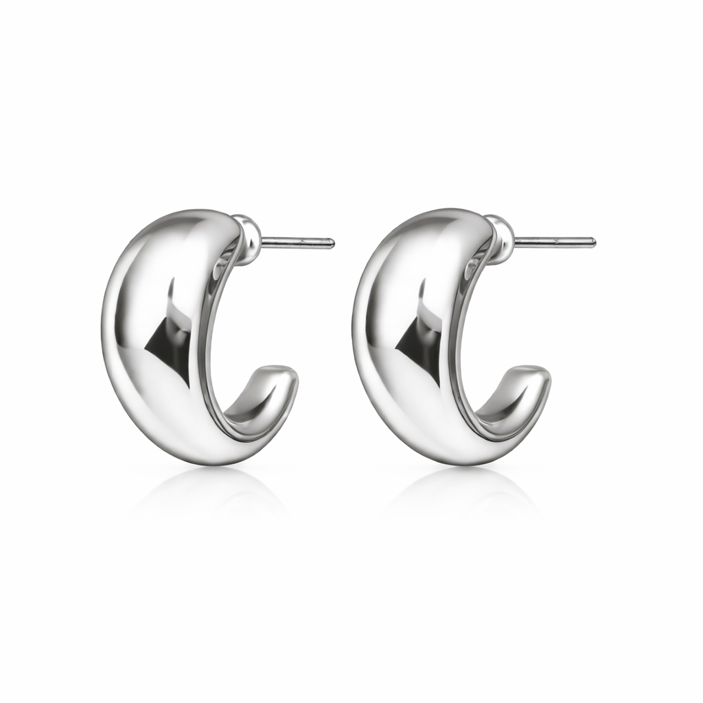 Silver Chunky Crescent Hoop Earrings